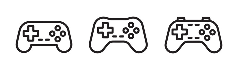 Minimalist line gaming controller icons representing modern gamepad devices for interactive play UI. © Ridhan