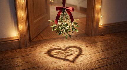Fototapeta premium Mistletoe bunch casting heart shadow on floor for Christmas romance