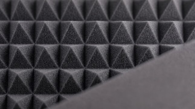 Acoustic foam panel with pyramid patterns for soundproofing and studio recording.