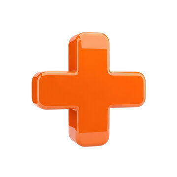 Shiny 3d orange plus sign icon isolated on transparent background