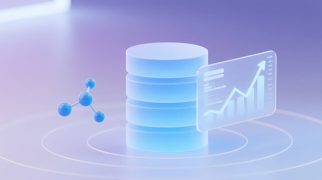 Blue database icon with molecular structure