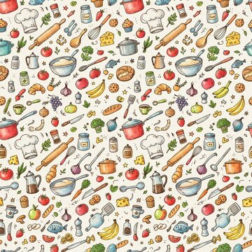 seamless pattern with kitchen utensils