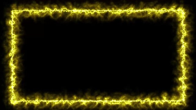 Glowing Yellow Electric Lightning Frame Border Loop Animation isolated on Black Background, 4K High Quality Neon Energy Plasma Ray Abstract FX Overlay Visual Effect