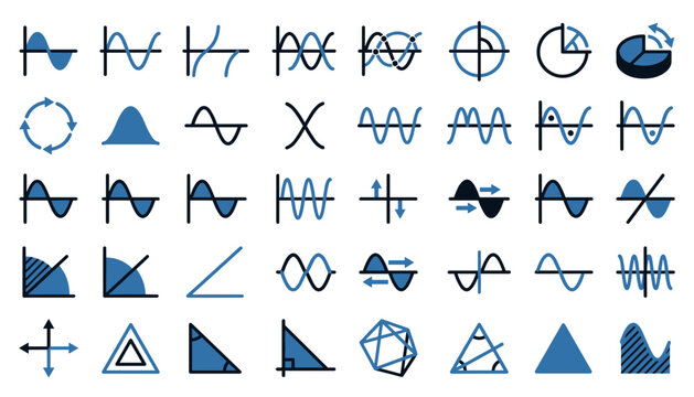 trigonometry functions and geometric angles icon set vector .