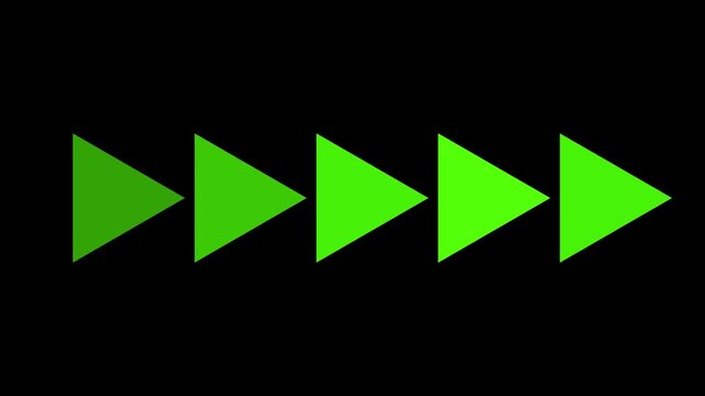 Green arrows progress across a black background in a looping animation.