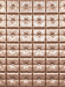Luxury beige tufted leather wall panel with crystal buttons