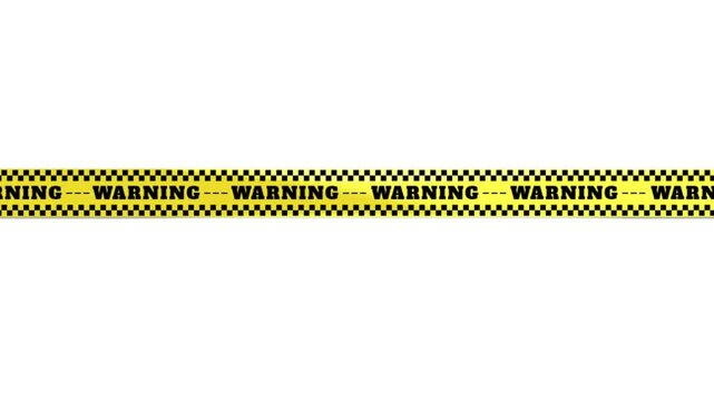 Flat vector animated horizontal yellow hazard tape featuring black checkered patterns and the text "WARNING"