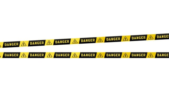 Flat vector animated double parallel yellow hazard warning tapes featuring black text "DANGER"
