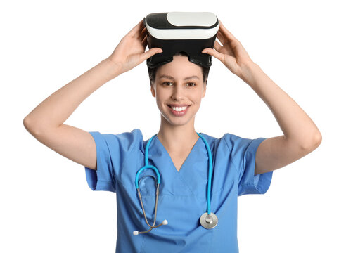 Virtual reality in medicine, doctor using vr headset for medical training and patient simulation in a healthcare technology and innovation