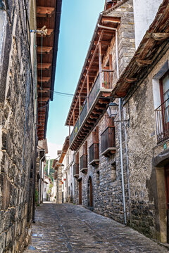 Old town of the beautiful village Anso, Pyrenees region, Huesca, Aragon, Spain.