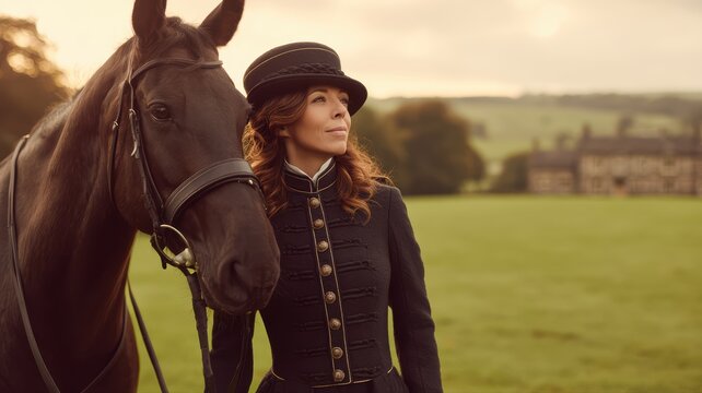 Elegant Equestrian Woman with Horse in Countryside