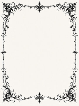 Delicate black corner flourish border on off white background