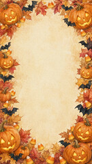 Fototapeta premium Glowing jack-o-lantern and bat border with blank center