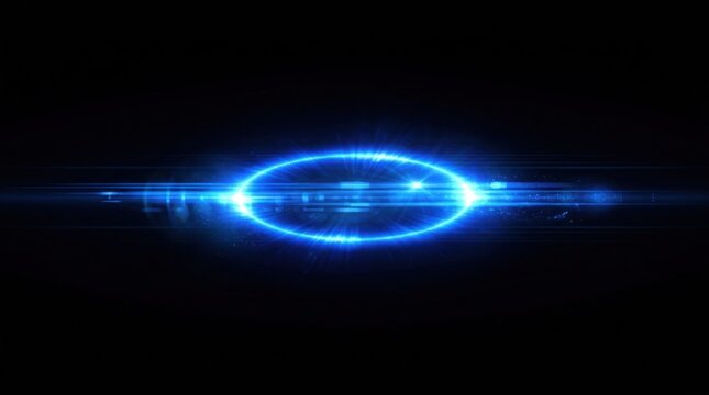 A blue glowing oval shape with a bright light emanating from its center, set against a dark background with a faint glow.