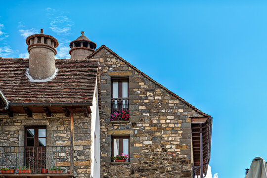 Old town of the beautiful village Anso, Pyrenees region, Huesca, Aragon, Spain.