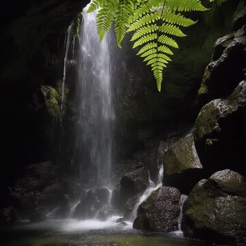 洞の岩を濡らすシダから滴る水 シームレスループ動画背景 1:1 4K