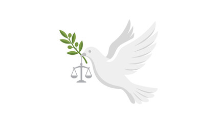 Obraz premium Dove holding olive branch and scales of justice