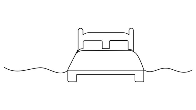 Continuous single line drawing of a simple double bed for bedroom furniture and home interior design concept