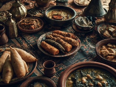 traditional ethiopian cuisine spread on a table