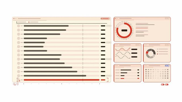 Clean animated team productivity workload balancing in coral and magenta on a bright white background. Seamless looping 4K dashboard motion graphics with free space for text, ideal for business presen
