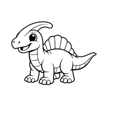 Fototapeta premium Cute dinosaur coloring page cartoon dino characters in black and white line art, prehistoric animal vector illustrations for kids activity books