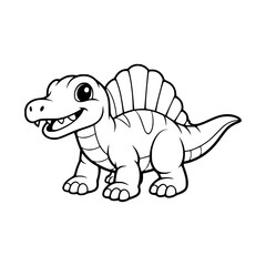 Cute dinosaur coloring page cartoon dino characters in black and white line art, prehistoric animal vector illustrations for kids activity books © Indahde