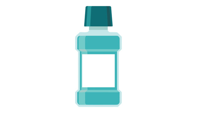 Flat vector illustration of a turquoise mouthwash bottle with a blank label and a dark blue cap on a white background.