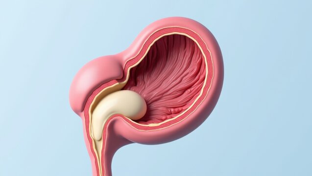 Female uterus 3D illustration with a uterine fibroid, representing gynecological issues, fertility, and medical diagnostics