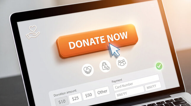 Online donation button on a laptop screen for Giving Tuesday  
