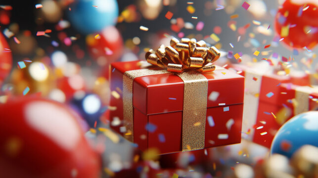 Red gift box tied with a gold ribbon