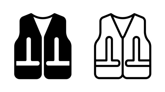 Minimalist high visibility vest safety icons in solid and outline vector style