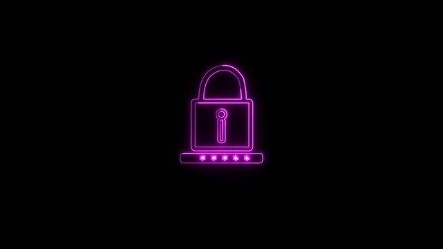 Padlock symbol glowing in a vibrant neon purple color sits above a secure pin entry field to illustrate data privacy, cyber security authentication, and the protection of sensitive digital.