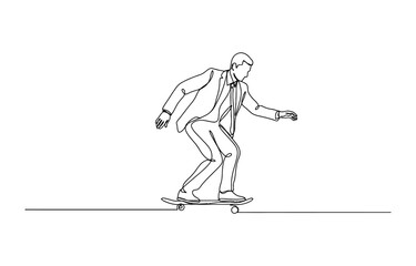 Businessman in a suit riding a skateboard continuous line drawing © Bobita