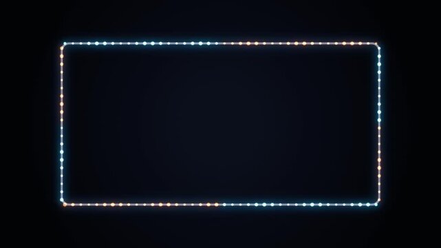 Glowing Neon Frame Border With Animated Light Particles On A Dark Black Studio Background Graphic