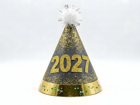 Festive new years eve party hat with gold glitter number two zero two seven