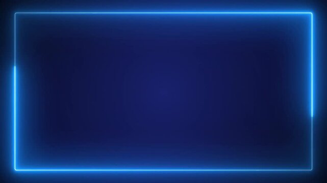 Glowing bright blue neon light rectangular border on a dark background rectangle electric square shape modern