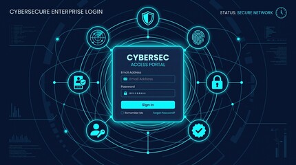 Obraz premium Cyber Security Enterprise Access Portal Login Page UI UX Design Vector Illustration
