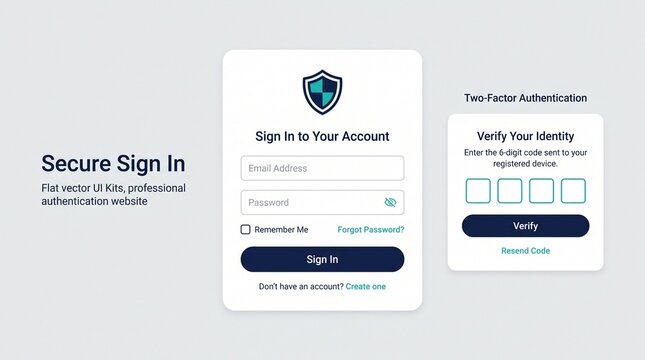 Secure Sign In and Two Factor Authentication 2FA Website Login UI UX Design Template Vector Illustration