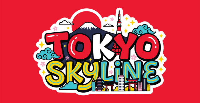 Tokyo skyline illustration featuring iconic landmarks and Mt Fuji in vibrant graphic style