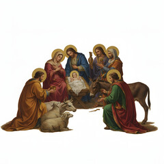 Fototapeta premium Classical Renaissance painting of the Adoration of the Magi, Holy Family and Three Wise Men.