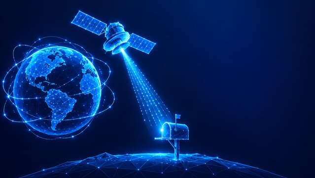 Satellite orbiting earth transmitting data to a communication station on the ground. world post day with satellite dish satellite transmission communication. world post day