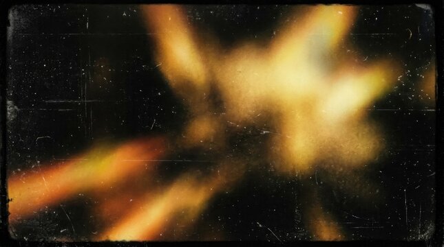 A blurred, abstract image with a star-like shape in the center, surrounded by warm, golden hues and a dark, textured background.