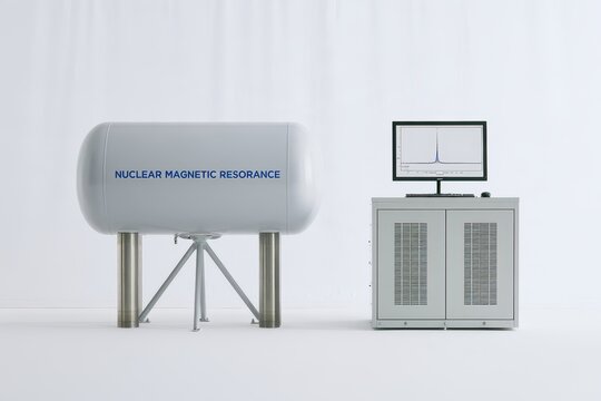 A nuclear magnetic resonance machine in a clean laboratory setting with bright lighting.