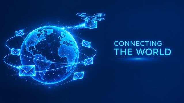 Global network connecting the world with digital mail delivery and communications. world post day communication delivery connection technology internet futuristic. world post day