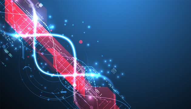 Futuristic digital DNA background with neon molecule structure. Vector