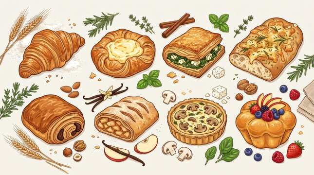 Artisan Baked Goods, Sweet Desserts and Savory Pastries Vector Concept