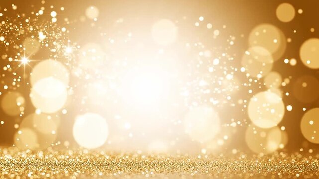 Animated golden bokeh background with sparkling particles and central copy space, creating an elegant festive backdrop for celebration and greeting design.