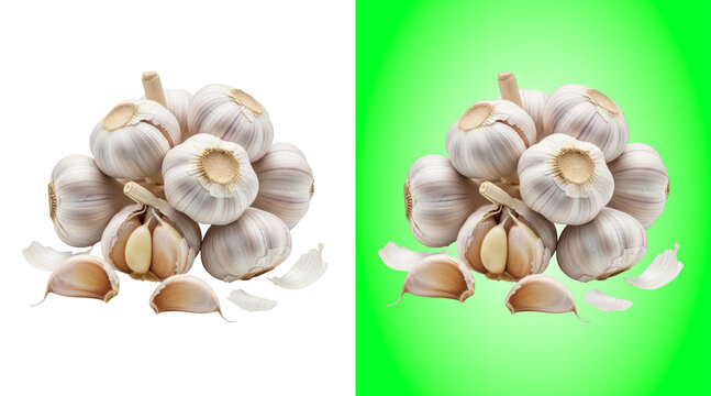 Fresh organic garlic bulbs and cloves