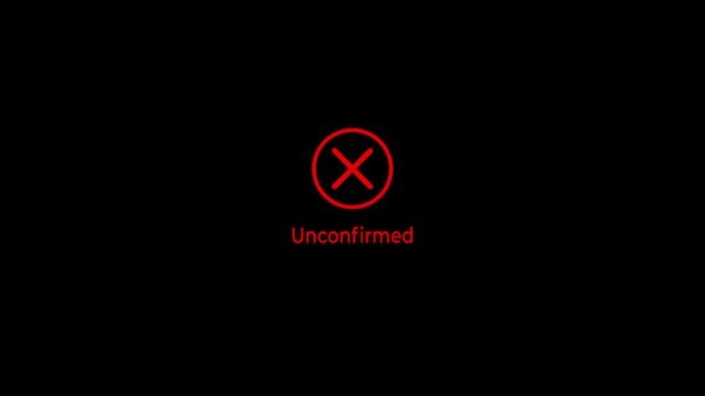 Unproven and unconfirmed concept with cross mark animation.  Crossed lines, denial concept, incorrect cross symbol animated red x mark for error or rejection.