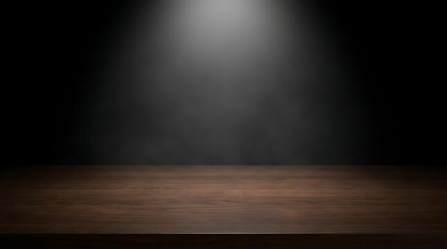 Empty wooden table top with a dramatic spotlight